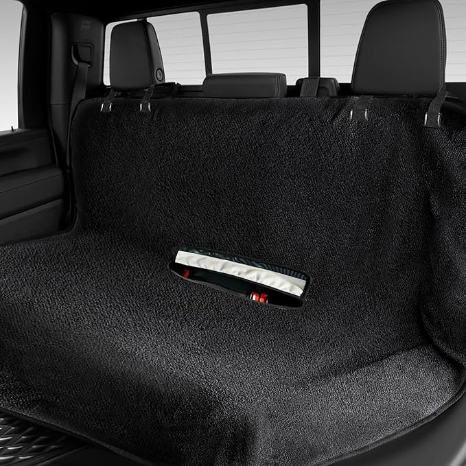 TESFEEL Waterproof Towel Back Seat Cover for Car, Truck, Van & SUV – Durable Rear Bench Seat Cover for Kids & Dogs, Seat Back Protector Easy to Install (Black)