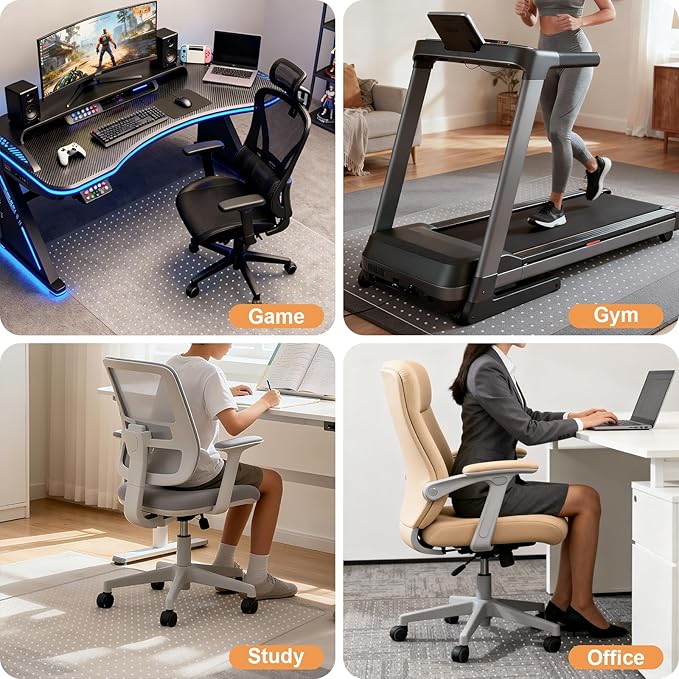 Office Chair Mat for Carpet: 36" x 48" Plastic Heavy Duty Computer Desk Mats for Low Flat and No Pile Carpeted Floor - Clear Rug Pad for Rolling Chairs Office Work Home Gaming Rectangle