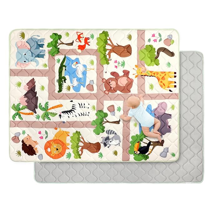 Baby Play Mat for Floor 59 * 71 inch, Extra Thick Soft Cushioning Foam Mat for Kids, Non Slip & Washable Crawling Mat for Toddler, Padded Play Mat for Baby Tummy Time