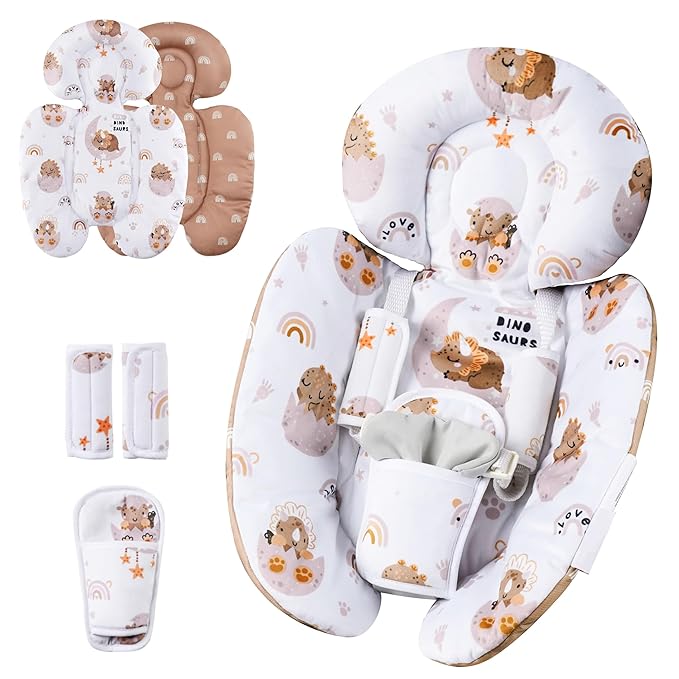 Generic Infant Car Seat Insert Compatible with Mamaroo Swing & Graco Swing and Infant Car Seat, Newborn Insert Baby Head Body Support, Reversible Design, Breathable Soft Fabric, 1Pcs - Dinosaur