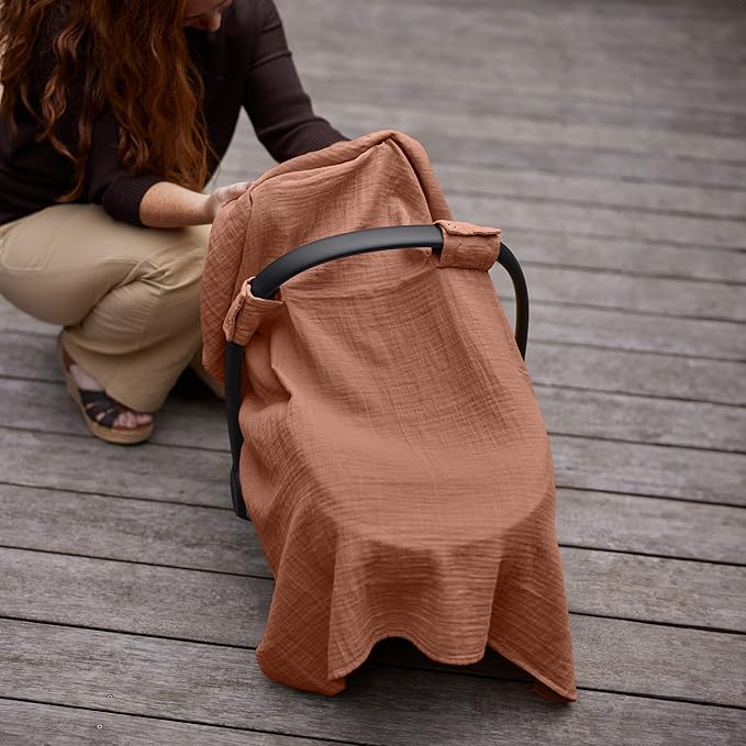 Car Seat Cover Baby - Organic Muslin Cotton - Carseat Canopy - 43" x 32" (Cedar)