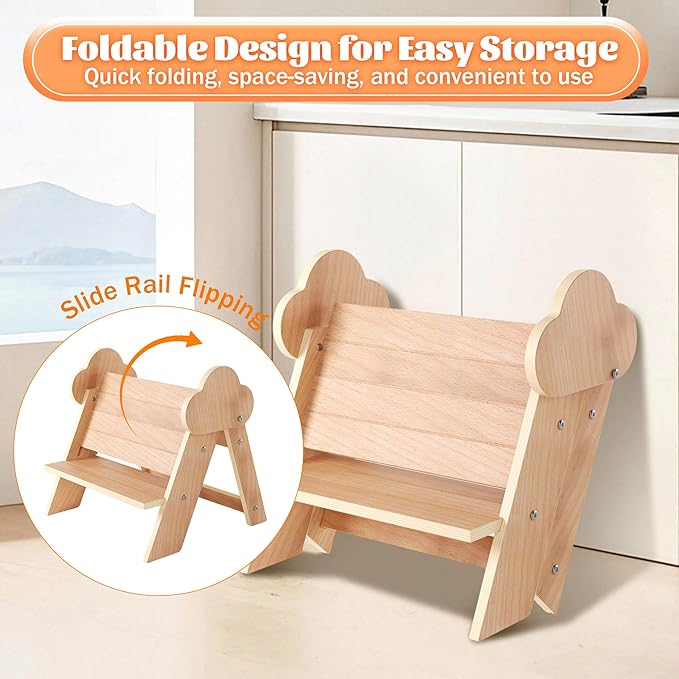 Novarieth Beech Wooden Toddler Step Stool, 2-Step Foldable Stool for Kids with Non-Slip Surface, Baby Bathroom Stool for Potty Training, Bathroom Sink, Kitchen Counter with Cute Cloud Design