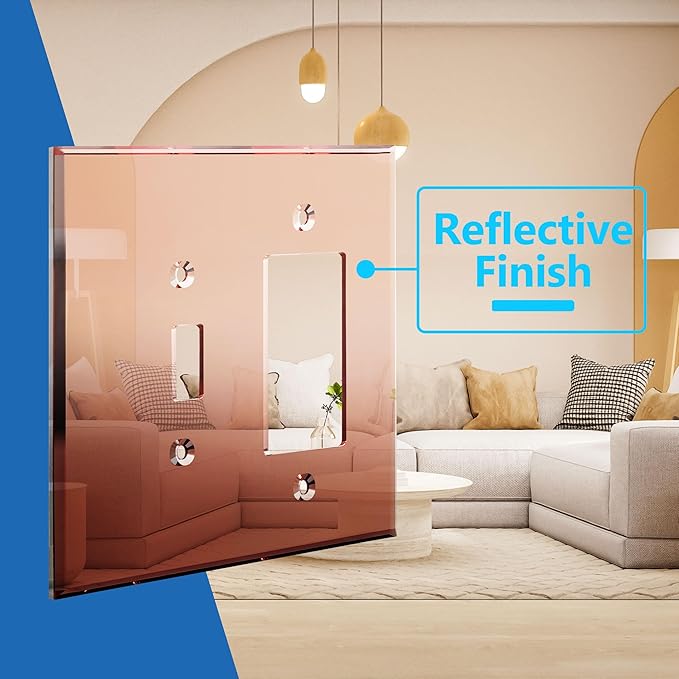 LIDER Reflective Acrylic Combination Wall Plate, Mirrored Double Switch Plate Combo Toggle Switch Decorator Outlet Cover Acrylic Glass Oversized 2-Gang 5.25" x 5.25" LWP-1131O-ARG5P, Rose Gold 5 Pack
