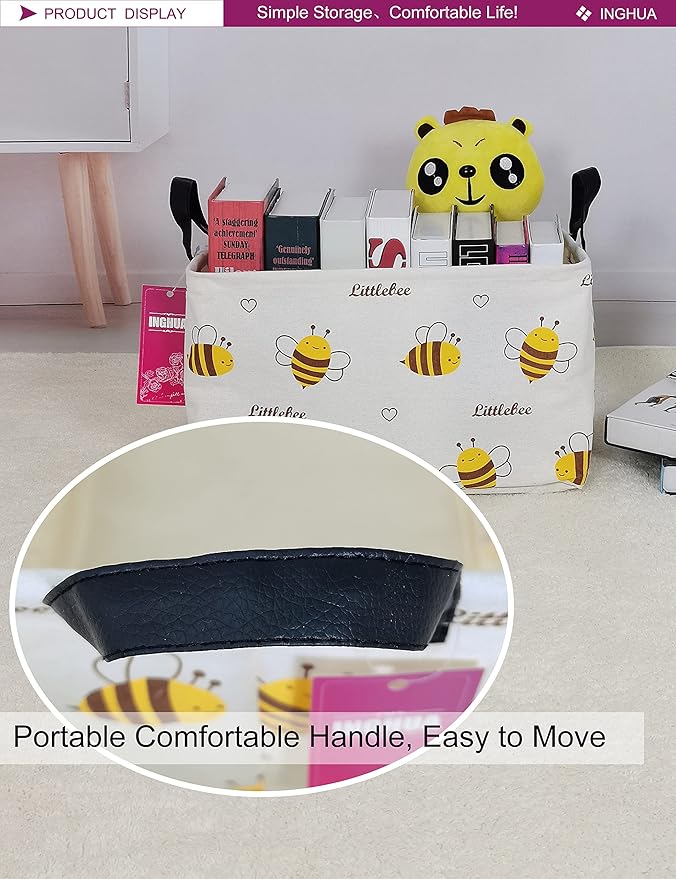 INGHUA Rectangular Storage Basket Fabric Organizer Bin for Toys,Books,Clothes,Gifts,Pets-Perfect for Home,Office,Nursery,Dorm,Shelf(Rec-Bee )