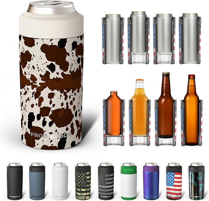 Frost Buddy Universal Can Cooler - Fits all - Stainless Steel Can Cooler for 12 oz & 16 oz Regular or Slim Cans & Bottles - Stainless Steel (Cowabunga)