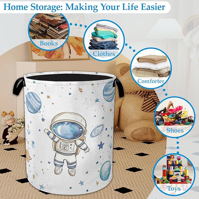 Star Astronaut Laundry Basket Collapsible Laundry Hamper Clothes Toy Storage Bin for Bathroom Bedroom Room Decor 16" X 20.8"