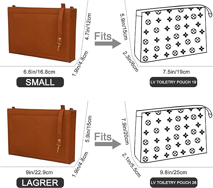 Soyizom Felt Purse Organizer Insert Fits Toiletry Pouch 26x19 Messenger Bag Liner with Gold Buckle & Keychain (Large, Brown)