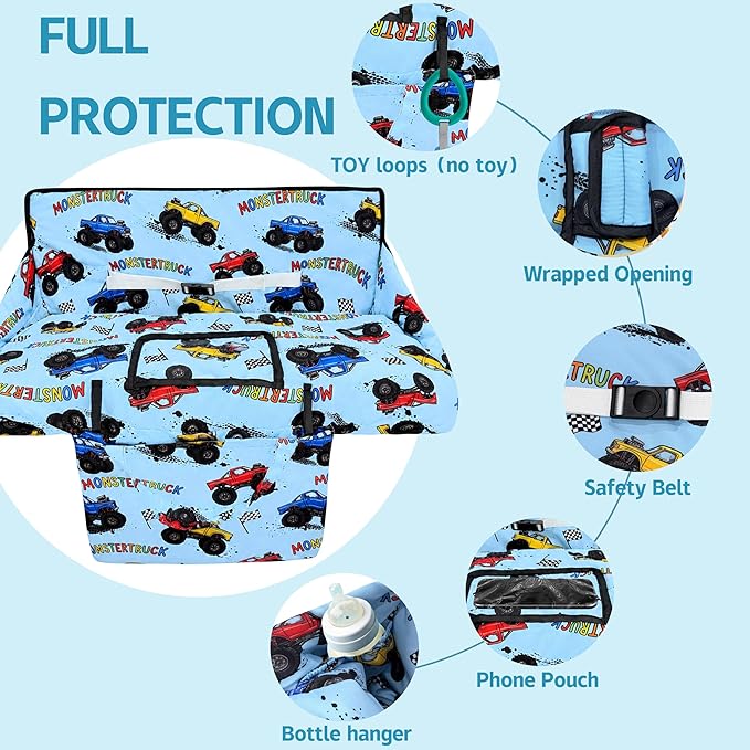 Shopping Cart Cover for Baby,2-in-1 High Chair Cover Soft,Portable, and Machine Washable,Comfortable Cotton Seat Pad with Safety Harness and Portable Cloth Bag,Fits All Supermarkets and Restaurants