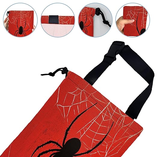 Spiders on Web Car Trash Bag,Hanging Drawstring Car Garbage Bag,Canvas Car Back Seat Organizer with Adjustable Buckle for Men and Women