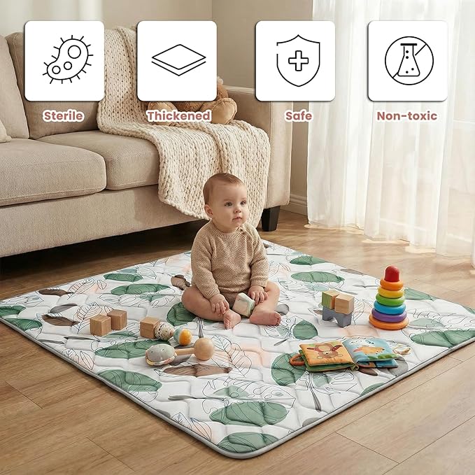 UBRAVOO Baby Play Mats for Floor, Crawling Playpen Mat, Thicken Soft Cushioning Padding Foam Playmate for Baby and Toddlers Infants, Non-Slip & Machine Washable (50" X 50", Leaf)
