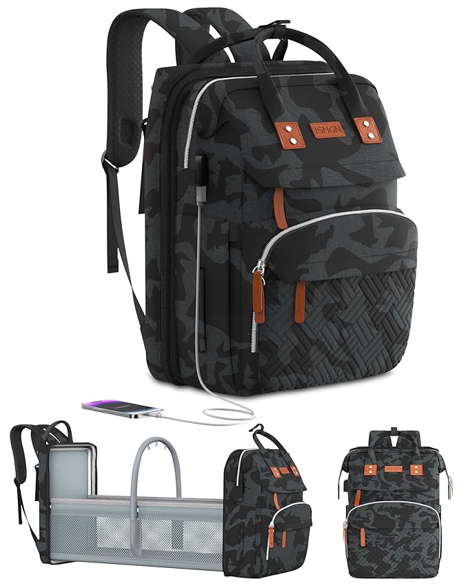 ISMGN Diaper Bag Backpack with Changing Station, Large Diaper Bag, Multifunctional Diaper Bag, Baby Bag, Camo