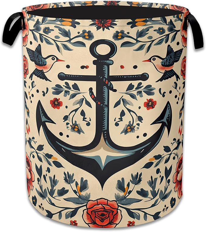 Anchor Flowers Laundry Hamper Collapsible Laundry Basket Portable Clothes Toy Storage Bin for Bathroom Bedroom Room Decor 16 X 20.8 Inch