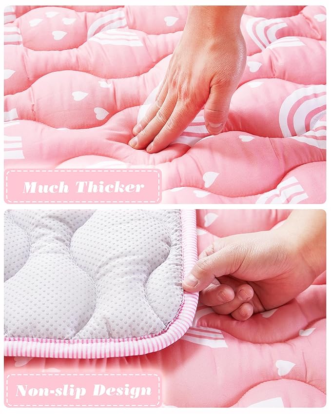 Viviland Baby Mats for Floor, 71x59 Inch Playpen Mat, Thicker & Large Soft Cushioning Padding Playmat for Baby and Toddlers Infants, Non-Slip & Machine Washable, Pink Rainbow