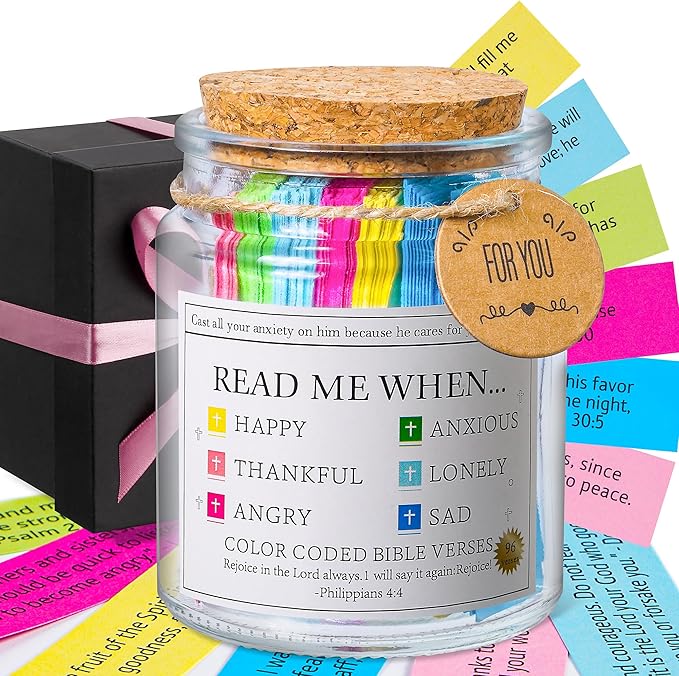 Bible Verse Jar, Read Me When Bible Verses Jar for Daily Encouragement - Christian Gifts for Women, Mothers Day Gift for Mom, Birthday Gifts, Graduation Gift, Prayer Cards With A 48-inch Ribbon Bow