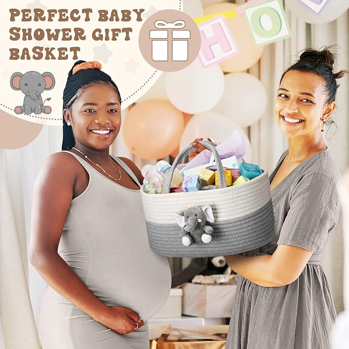 Elephant Diaper Caddy Organizer Elephant Cart Storage for Nursery with Handle Baby Shower Basket Gift Baby Bath Caddy for Diapers Wipes Basket for Nursery(Large)