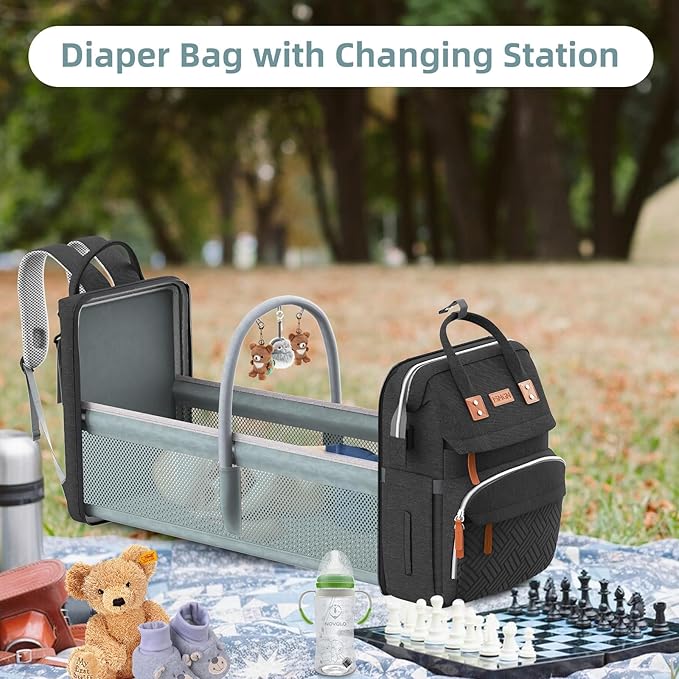 ISMGN Diaper Bag Backpack with Changing Station, Large Diaper Bag, Baby Bag, Multifunctional Diaper Bag, Black