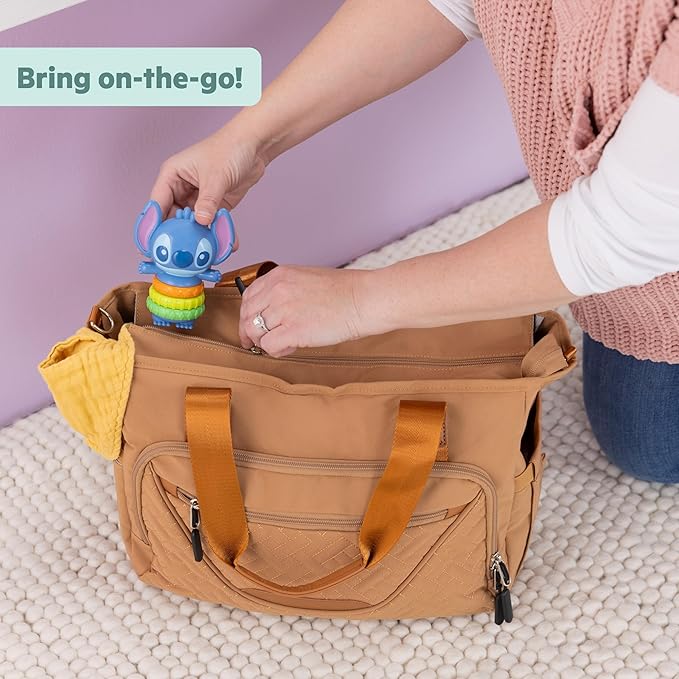 Bright Starts Disney Baby Stitch Twist-a-Stitch Fidget Toy with Textured Rings and Rattle Beads, On The Go Toy for Newborns & Up