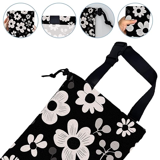 Abstract White Groovy Floral Car Trash Bag,Hanging Drawstring Car Garbage Bag,Canvas Car Back Seat Organizer with Adjustable Buckle for Men and Women