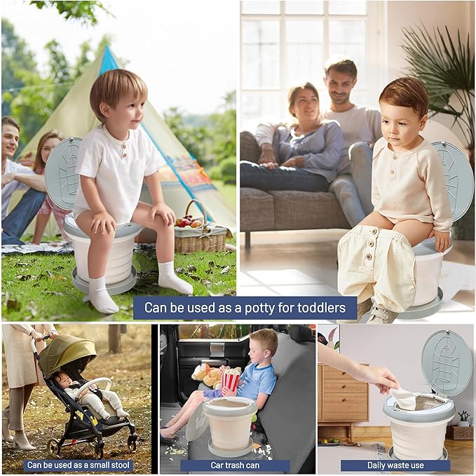 SunnySmile portable, foldable potty seat for toddler, Training Toilet Seat Emergency Toilet for Car, Camping, Outdoor, indoor (grey, large)