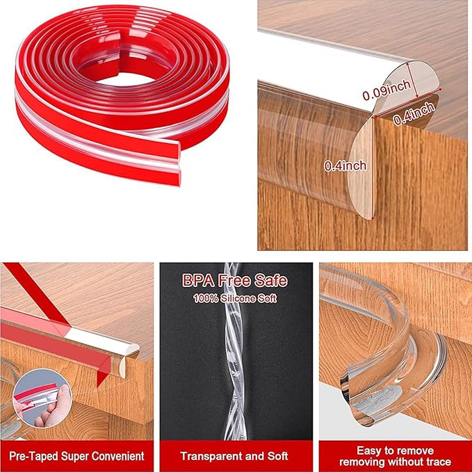 Baby Proofing, Edge Protector Strip Clear, 20 FT Silicone Soft Corner Protectors for Baby with Upgraded Pre-Taped Strong Adhesive, Edge Protectors for Sharp Corners for Cabinets, Drawers(4 Corners)