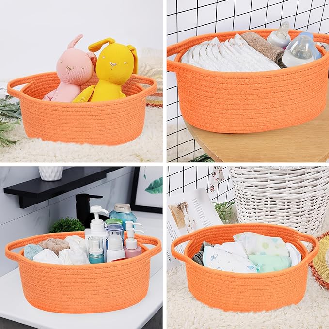 ABenkle Small Basket with Gift Bags and Ribbons, Empty Gift Baskets for Mother's Day, Decorative Boho Rope Woven Nursery Storage Organizer Toy Baskets with Handle for Baby Showers, 12"X 8" X 5"