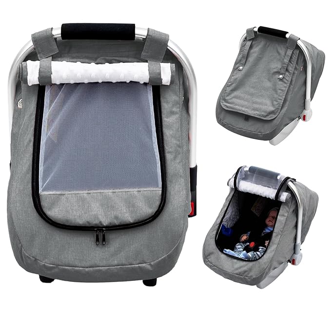 Waterproof Baby Car Seat Cover, Infant Car Seat Cover Canopy with 2 Breathable Vents, Warm Carseat Cover with Mesh Window for Cold Weather, Univeral Baby Carrier Cover for Doona
