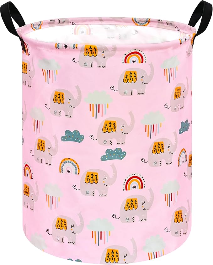 Elephant Pattern 19.7 Inch Round Laundry Clothes Hamper Laundry Basket with Handles,Storage Organizer Bins Laundry Gift Basket for Room, Bedroom Decor