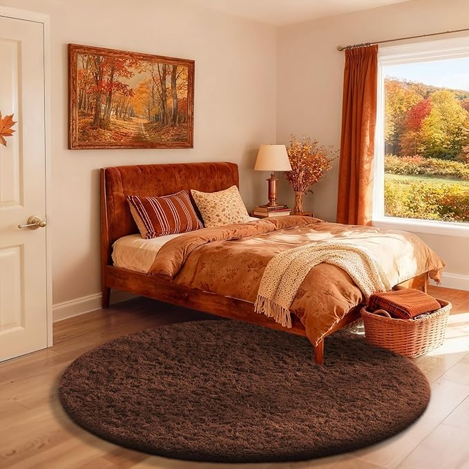 Ophanie Area Rugs for Bedroom Living Room,Color Brown,Size 4',Shape Round