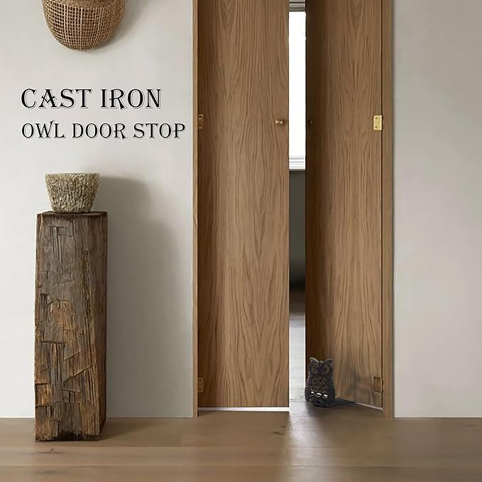 Linton-Cute Owl Iron Door Stop - Heavy Duty Door Stop, Fun Door Stoppers & Functional with Anti-Slip Base - Ideal for Home & Office (Wall Protector Provided)