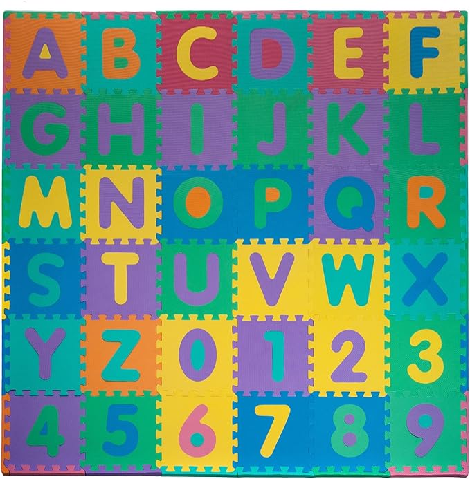 Kids' 96-Piece Foam Floor Alphabet and Numbers Puzzle Play Mat for Babies and Toddlers - Interlocking Tile Game by Trademark Games (Multicolored)