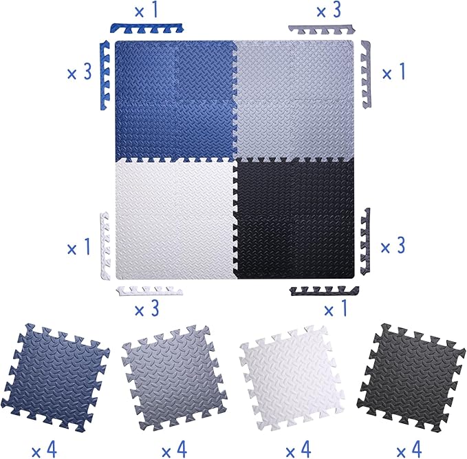 Coolcandy Baby Foam Play Mat 16Pcs with Edge Strips, 4 Colors Interlocking Floor Tiles, 0.4″ Thickened Non-Slip Puzzle Floor Mat for Infants Toddlers Playroom & Daycare
