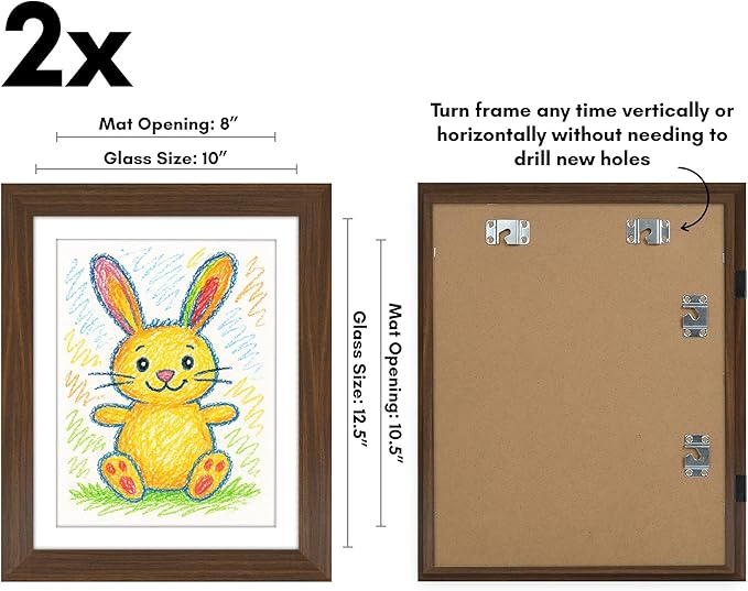 Americanflat - 2 Pack - Kids Artwork Frame Changeable (Walnut) - Magnetic Door Holds 100 Art Pieces - 8.5x11 Letter Size Display with Mat or 10x12.5 Without Mat - My Mini Masterpiece