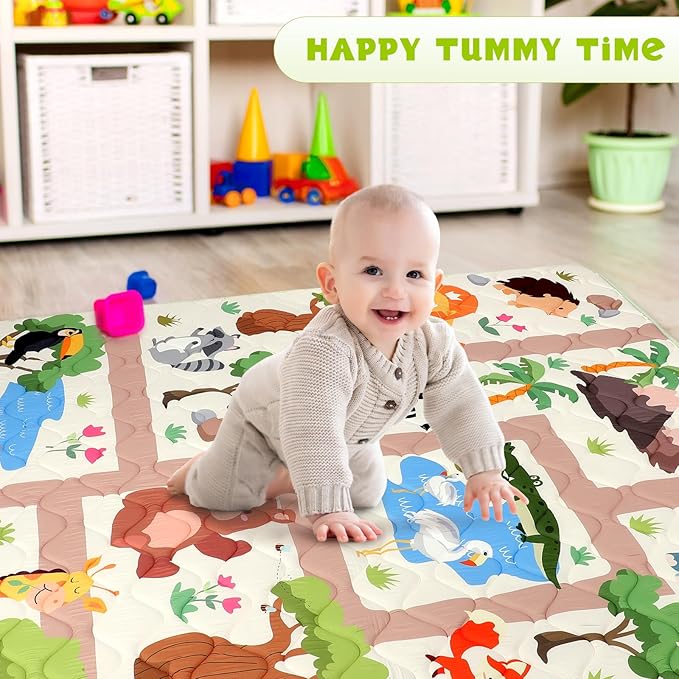 Baby Play Mat for Floor 59 * 71 inch, Extra Thick Soft Cushioning Foam Mat for Kids, Non Slip & Washable Crawling Mat for Toddler, Padded Play Mat for Baby Tummy Time