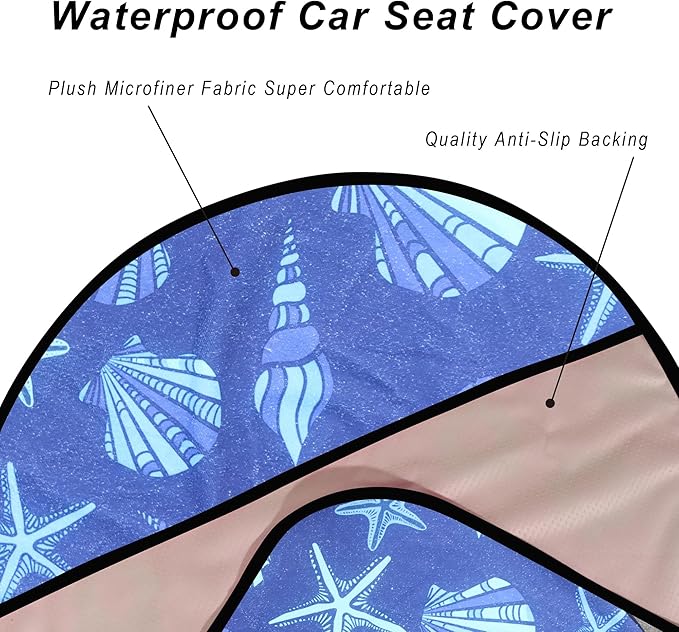 LoyaGour Car Seat Cover Protector Front Seats,for Gym Workout,Running,Swimming,Beach and Hiking,Waterproof Sweat Towel Bucket Seat Covers for Cars SUV Trucks (Conch Shells Starfish, 2Pcs)