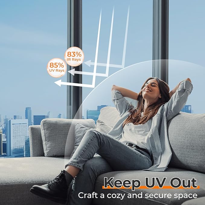 DOWELL Window Privacy Film, One Way Window Tint for Home, Static Cling Anti UV Sun Blocking Reflective Mirror Film, Heat Control See Out Not in Glass Tinting, Silver, 35.4" x 118"