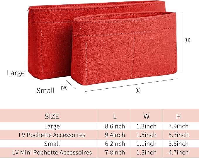Vercord Felt Purse Organizer Insert Pochette Handbag Insert Bag in Bag for Multi Pochette Accessories Add Zipper Pocket Red