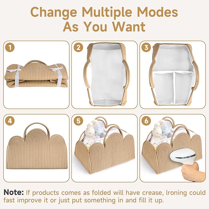 XL Diaper Caddy Organizer for Baby, Durable Cotton Rope Baby Gift Basket,Upgrade Design - Space Division Portable Diaper Organizer, Multi-Use Nursery Organizer for Diapers, Car Diaper Caddy Cart