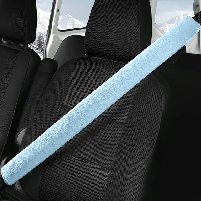 LACDL Extra Long Seatbelt Covers Super Soft Furry for Adults Kids Women & Men, Thick Plush Full Car Seat Belt Strap Cushion, Fluffy Shoulder Pad Protector, Auto Interior Accessories, 1pc, Blue, 39.5in