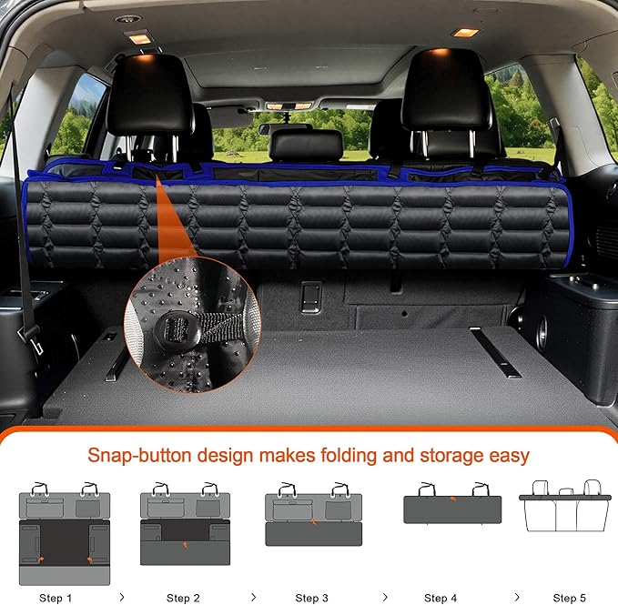 SUV Cargo Liner for Dogs, Waterproof Pet Trunk Cover with Bumper Flap Protector, Non-Slip Scratchproof, Non-Slip Dog Seat Mat for SUVs, Large Size Cargo Liner Universal Fit Blue