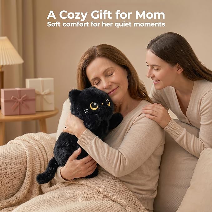 Mewaii Cute Black Cat Plush Pillow, Kawaii Plushies Black Cat Stuffed Animals, Squishy Plushies, Cuddle Plush Pillow for Kids & Girls (13 Inch)