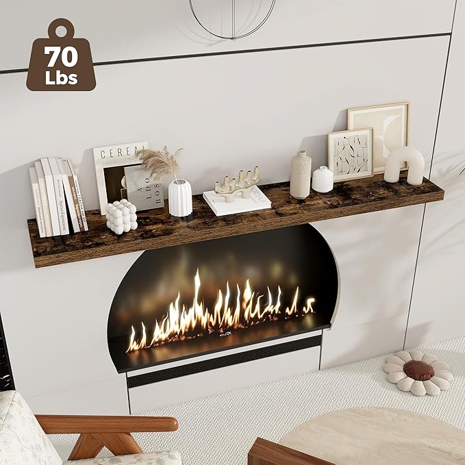 Fun Memories 12 Inch Deep Floating Shelves, 67 Inch Long Extra Large Floating Shelves Set of 2, Wood Wall Shelves for Living Room, Kitchen, Bedroom, Farmhouse, Laundry Room, Home Office - Rustic Brown