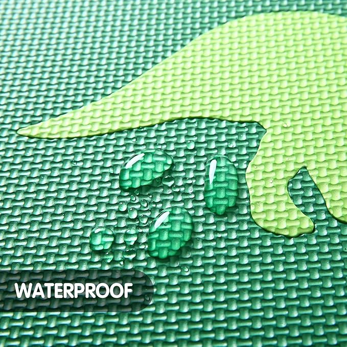Tamiplay Foam Play Mat for Kids，25Pcs Square Interlocking Puzzle Floor Mat，Baby Play Mat Floor Mat Foam Puzzle Playmat for Toddlers with Fence - Green Dinosaurs