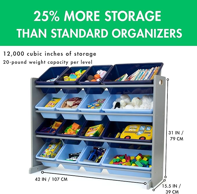 Humble Crew Supersized Toy Storage Organizer with 16 Removable Bins, Blue/Navy – Large Toy Storage for Toddlers Ideal for Kids' Rooms, Playrooms, and Nurseries - Modern Toy Bins for Kids