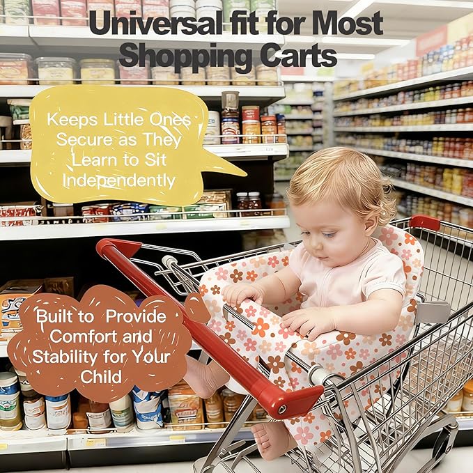 Shopping Cart Cover for Baby &High Chair Cover, Padded with Detachable Strap & Thigh Pad, Machine Washable, Padded Toddler Shopping Cart Cover Grocery Cart Cover (Floral)