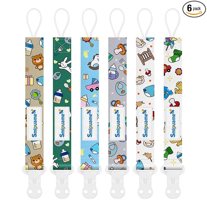 Baby Pacifier Clip for Boys Girl,6 Pack Stylish Binky Clips Strap,Paci Holder with Clips Universal Lightweight Fits Most Pacifiers Teeher Toy Teething Ring Soothie,Baby Gifts(Baby)