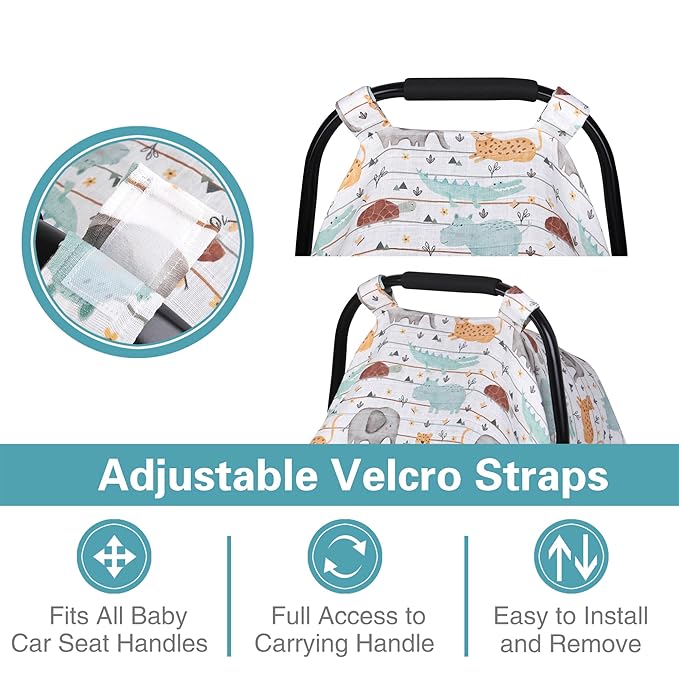 Metplus Muslin Carseat Cover for Babies,Breathable Infant Carseat Cover Lightweight Baby Carrier Cover for Girls Boys, Fit Spring Summer/Hot Days/Warm Weather