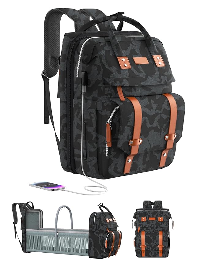 ISMGN Diaper Bag Backpack with Changing Station, Large Diaper Bag, Baby Bag, Multifunctional Diaper Bag, CAMO