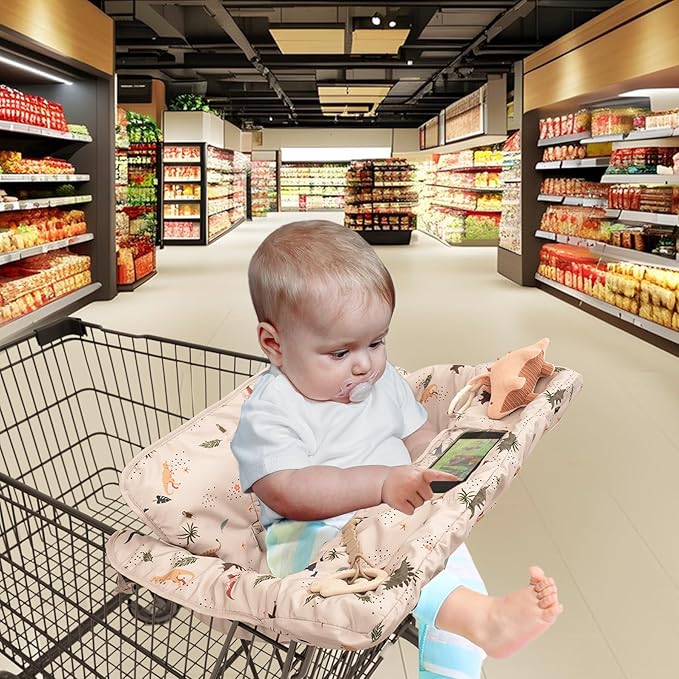 Shopping Cart Cover for Baby 2 in 1 High Chair Covers for Restaurant Comfortable Grocery Cart Seat Covers for Infant, Toddler Universal Suitable for Most Shopping Carts Machine Washable, Dessert