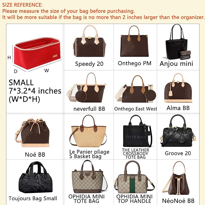 LV Speedy 20 LV Alma BB Felt Organizer Insert, Purse Organizer Insert for Handbags with Zipper Pocket and Bag in Bag (Beige, Small)