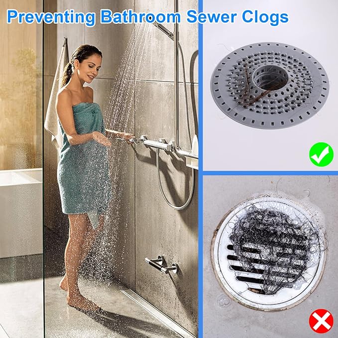 Bathtub Drain Hair Catcher, Silicone Tub Hair Catcher Drain Protector Strainer, Collapsible Shower Hair Drain Catcher Strainer for 1.48'' to 1.75'' Regular Drains, 3PCS
